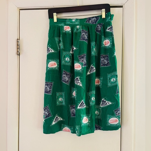 Porridge Coastalcore French Riviera Stamped Novelty Preppy Rayon Midi Skirt M - Picture 1 of 10